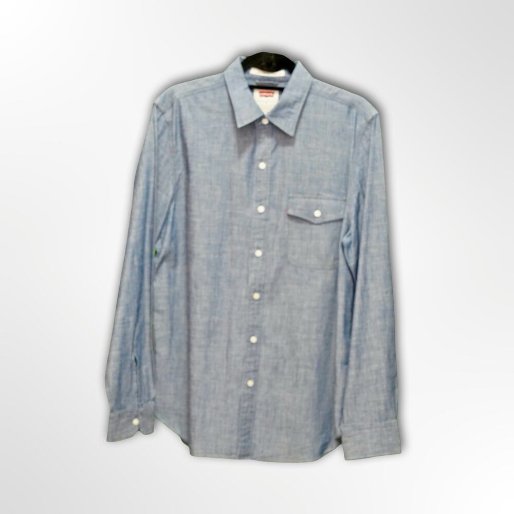 Levi's Chambray Button Front Shirt Men's Large Blue Long Sleeve Workwear Pocket